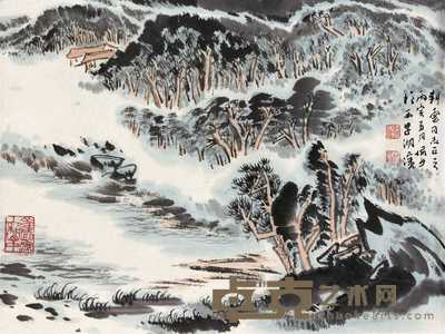 陆俨少 1986年作 西湖胜景 镜框 34×46cm